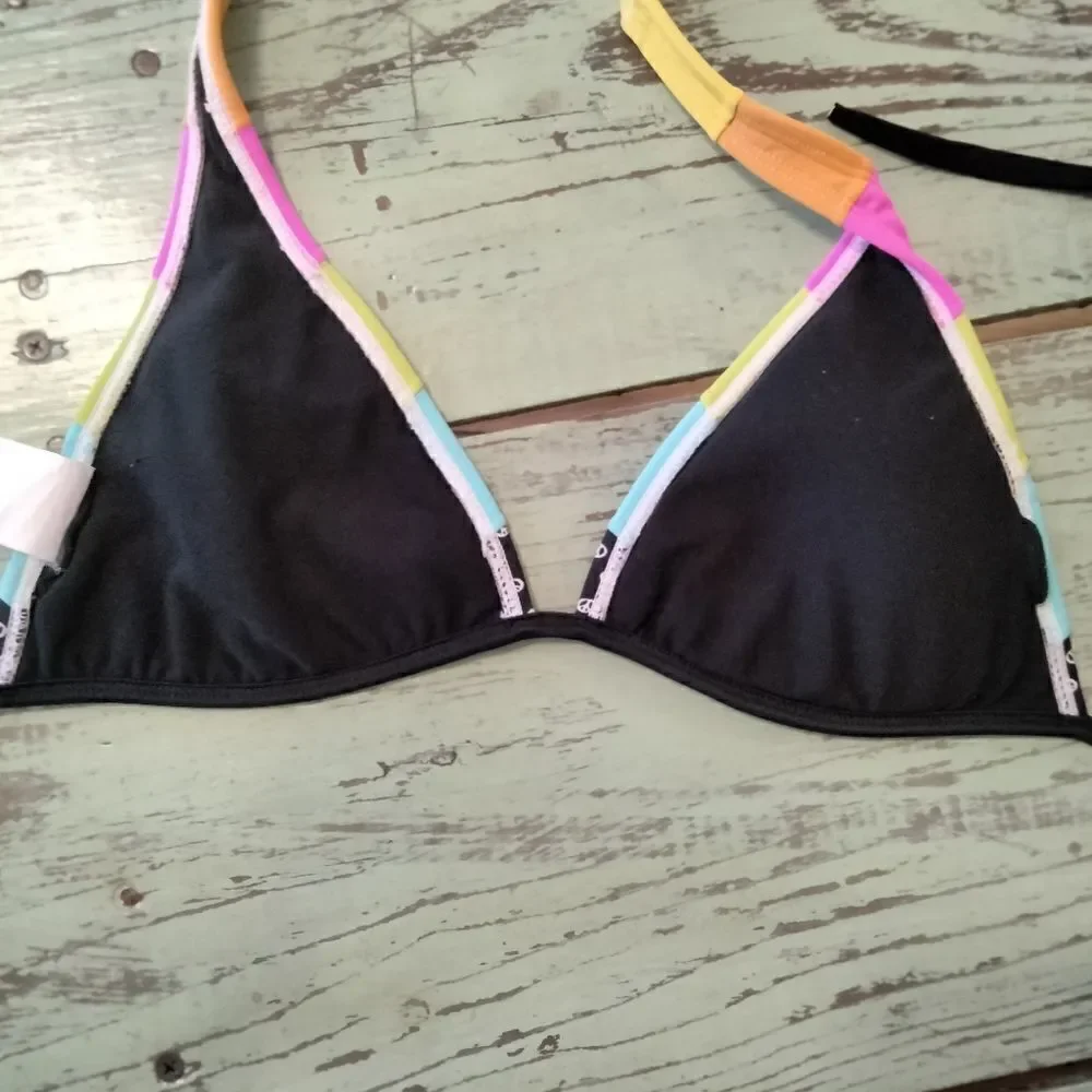 Roxy Bathing Suit Top TOP ONLY Size M  Pink Black Yellow Turquoise - Picture 7 of 9